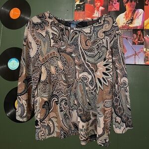 Y2K 3/4 sleeve paisley blouse